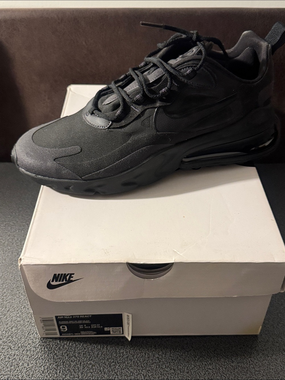 Nike Air Mac 270 React Black Oil Grey Size 9 Mens